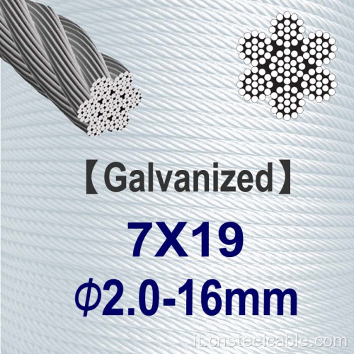 7x19 Dia.2mm a 16 mm Galvanized Where Ferve